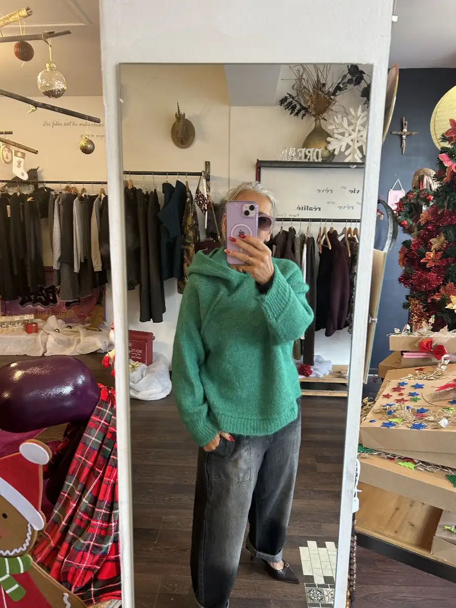 Pull capuche vert midia