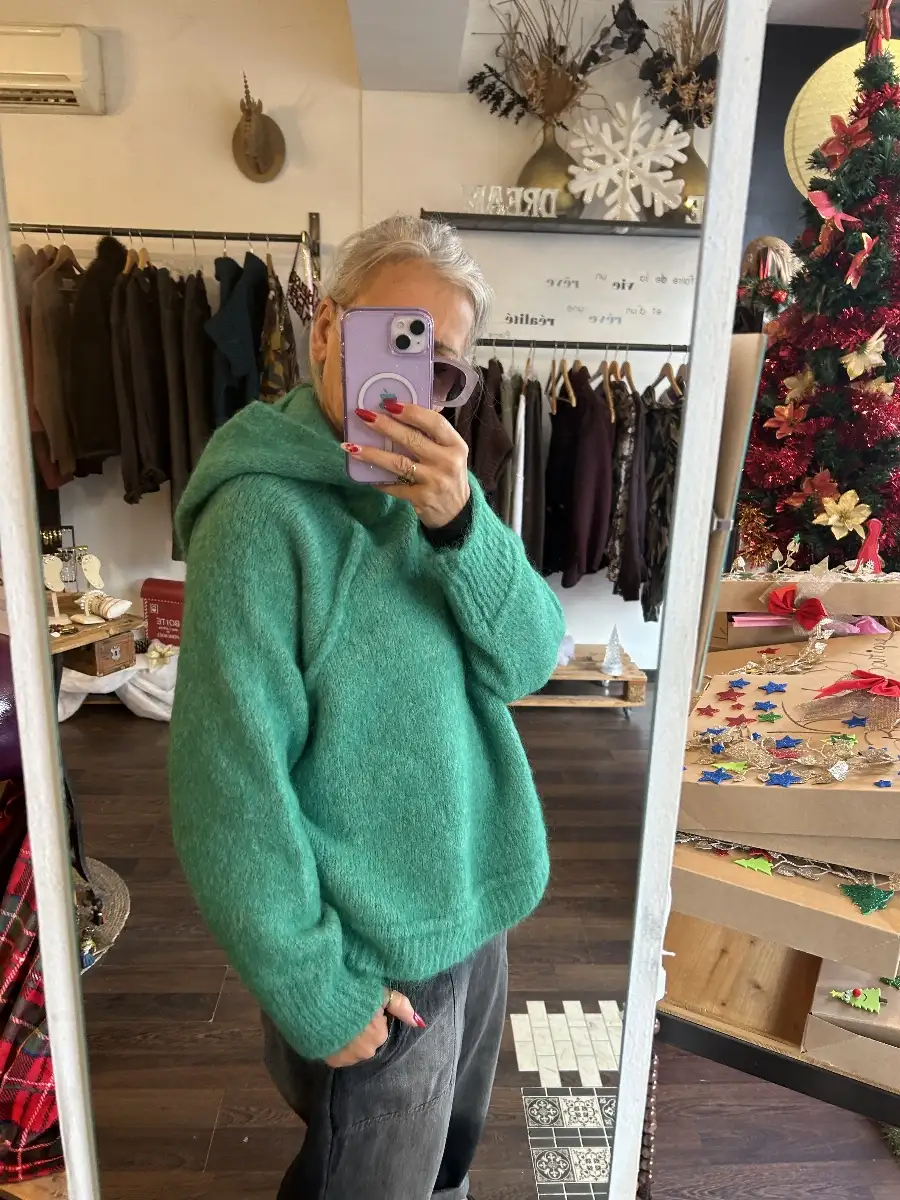 Pull capuche vert midia