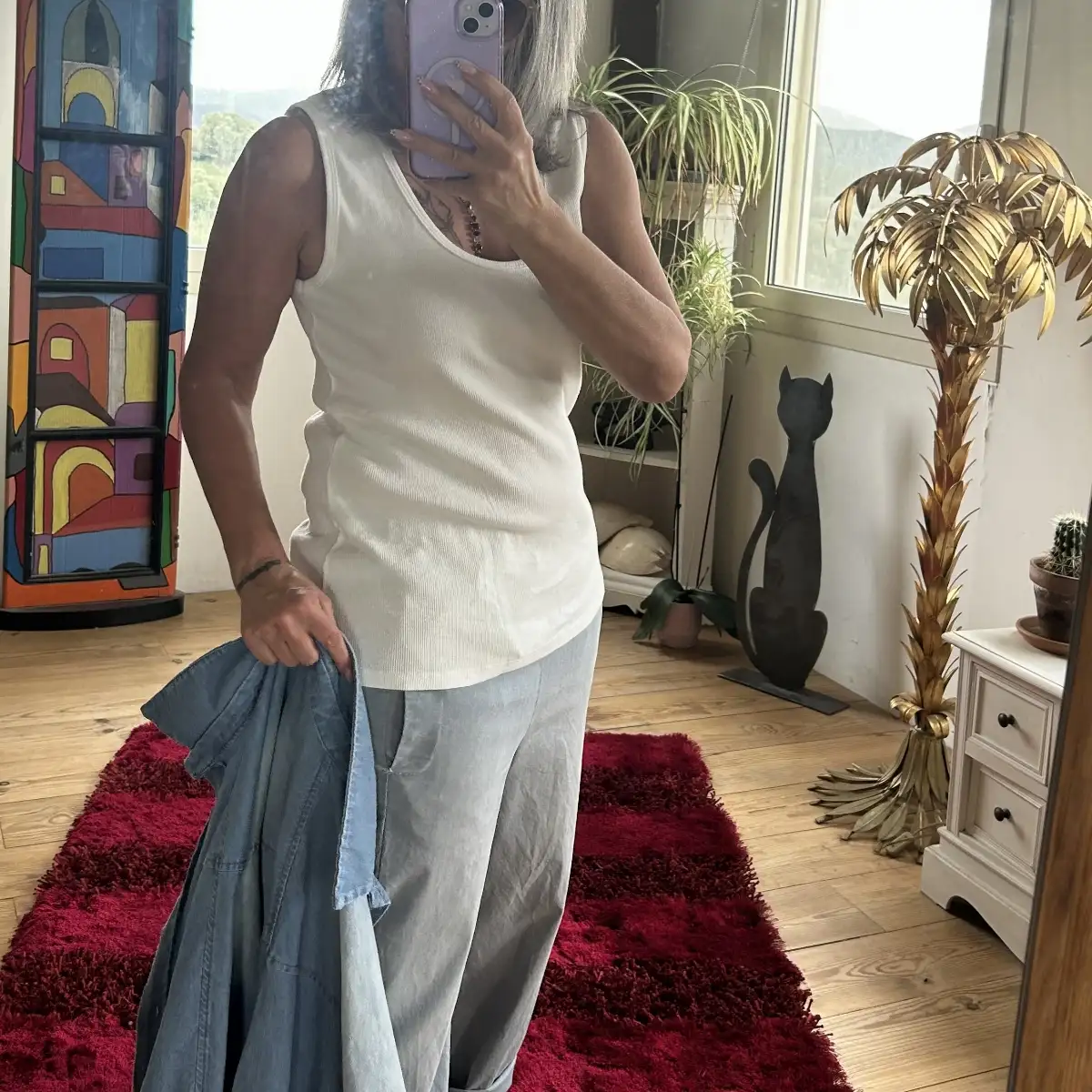 Débardeur jean grey coloris blanc