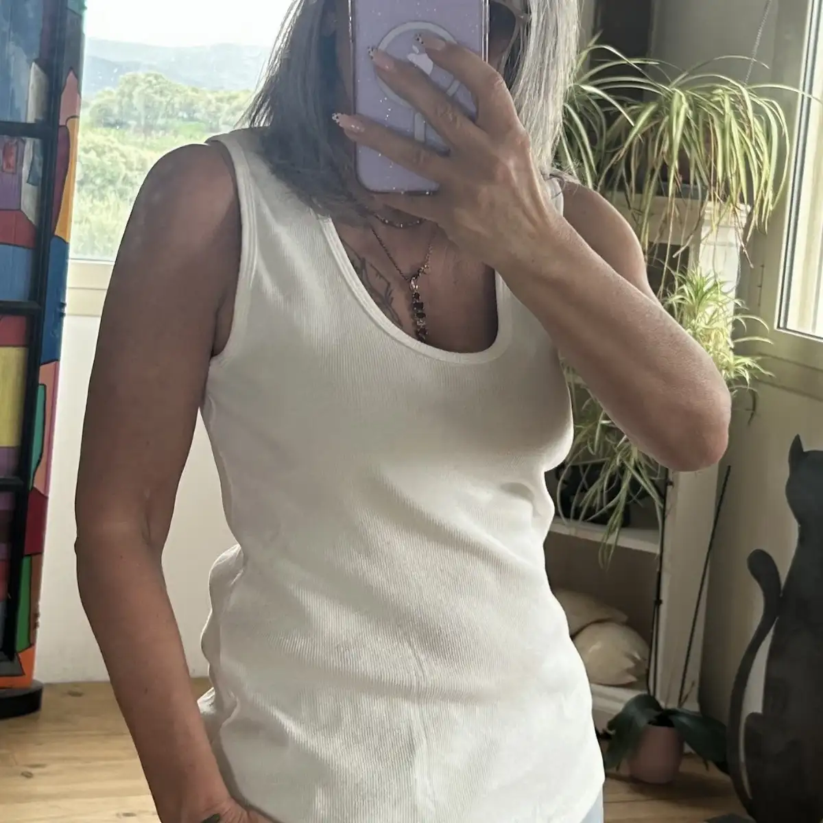 Débardeur jean grey coloris blanc