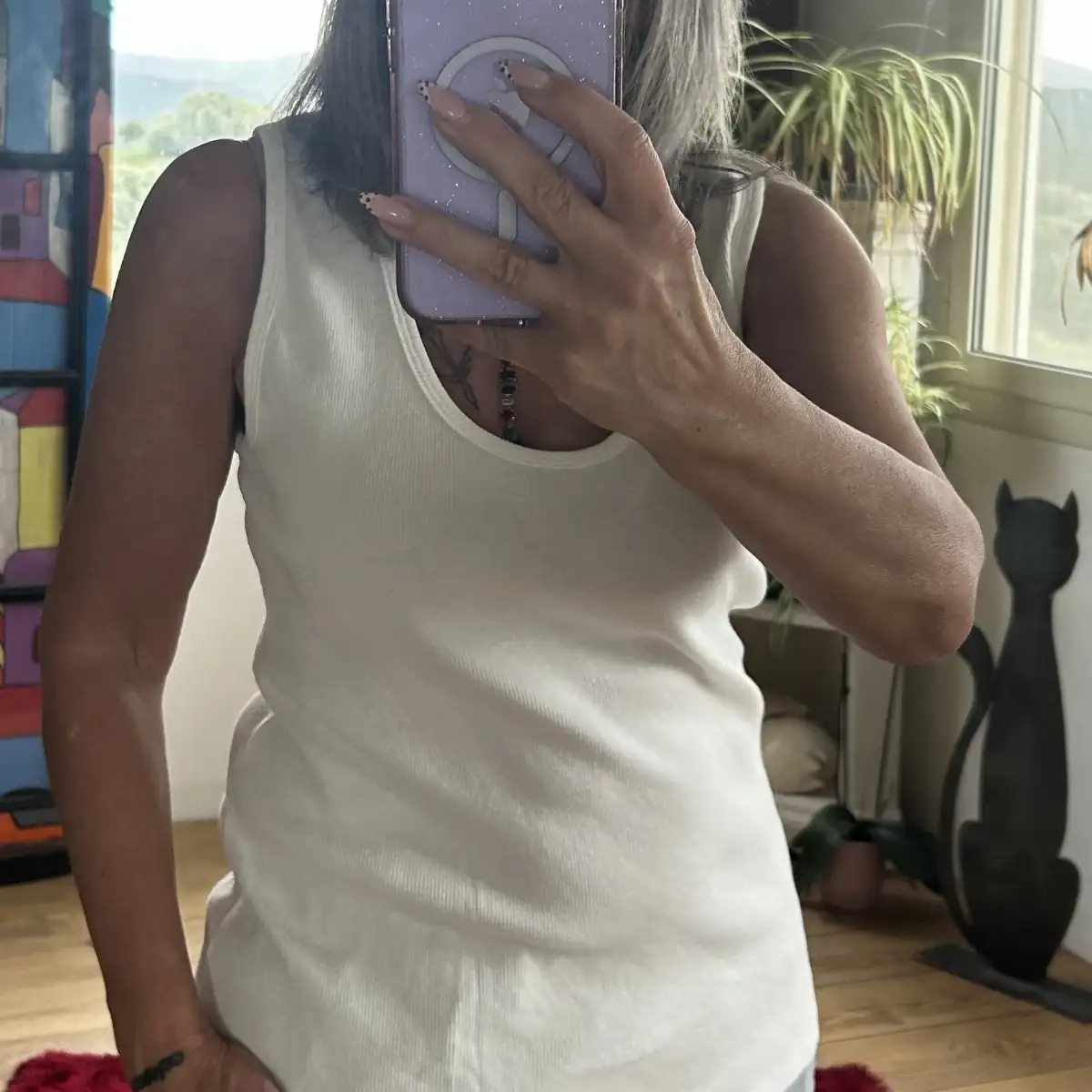 Débardeur jean grey coloris blanc