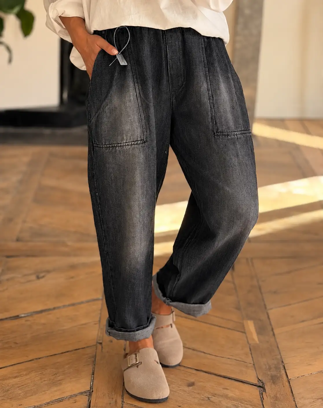 Jeans vader noir usé